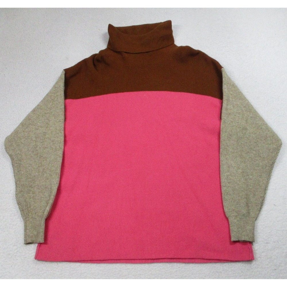Free People‎ Sweater Womens Small Brown Pink Colorblock Turtleneck Ribbed Knit